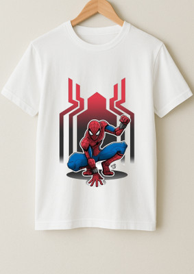 Kid's Yuga Boys Printed Cotton Blend Regular T Shirt(White, Pack of 1)