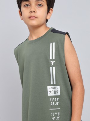 TECHNOSPORT Boys Typography Polyester Slim T Shirt(Green, Pack of 1)