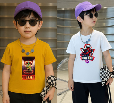 Lecowar Boys Printed Polyester Regular T Shirt(Yellow, White, Pack of 1)