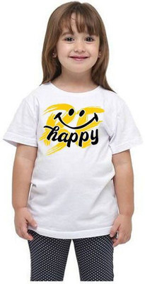 KPPRINT Boys & Girls Printed Cotton Blend Regular T Shirt(White, Pack of 1)