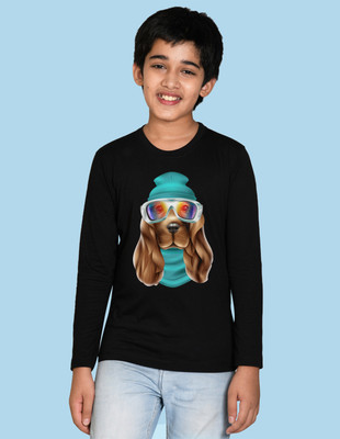 Nusyl Boys Printed Cotton Blend Regular T Shirt(Black, Pack of 1)