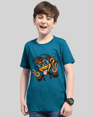 Kiddy Viddy Boys Printed Cotton Blend Regular T Shirt(Dark Blue, Pack of 1)