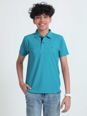 Stellers Boys Solid Polyester Regular T Shirt(Blue, Pack of 1)