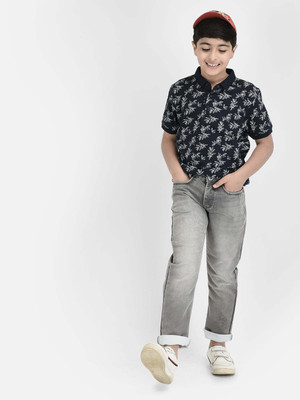 CRIMSOUNE CLUB Boys Floral Print Cotton Blend Regular T Shirt(Blue, Pack of 1)