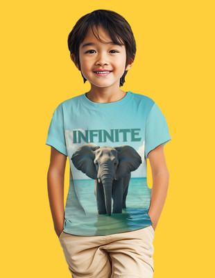 Nusyl Boys Graphic Print Cotton Blend Regular T Shirt(Blue, Pack of 1)