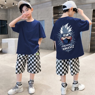 FOCUSG Boys Printed Cotton Blend Oversized T Shirt(Dark Blue, Pack of 1)