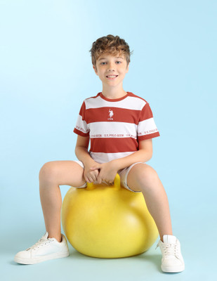 U.S. POLO ASSN. Baby Boys Striped Pure Cotton Regular T Shirt(Orange, Pack of 1)