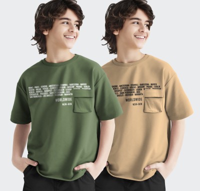 TRIPR Boys Typography Cotton Blend T Shirt(Multicolor, Pack of 2)