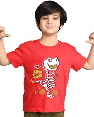 AOOSH Boys Animal Print Cotton Blend Regular T Shirt(Red, Pack of 1)