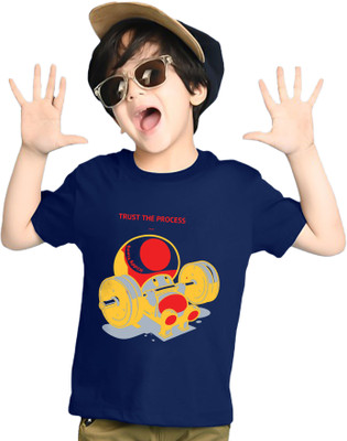 ENITOR Boys Printed Cotton Blend Regular T Shirt(Blue, Pack of 1)