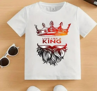 BQC Boys Printed Polyester Regular T Shirt(White, Pack of 1)