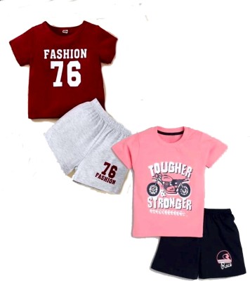 Tamanashorts Baby Boys & Baby Girls Printed Pure Cotton T Shirt(Pink, Pack of 2)