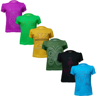 Eazy Trends Girls Printed Pure Cotton Regular T Shirt(Multicolor, Pack of 6)
