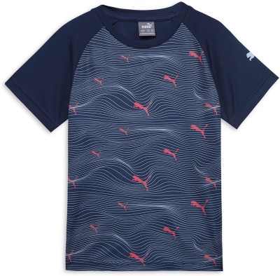 PUMA Boys Printed Polyester T Shirt(Blue, Pack of 1)