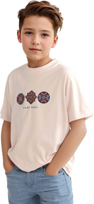 Rare Ones Boys Graphic Print Cotton Blend Regular T Shirt(Pink, Pack of 1)