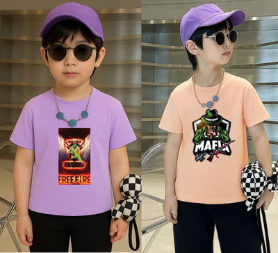 Lecowar Boys Printed Polyester Regular T Shirt(Purple, Pink, Pack of 1)