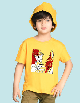 Nusyl Boys Graphic Print Cotton Blend Oversized T Shirt(Yellow, Pack of 1)