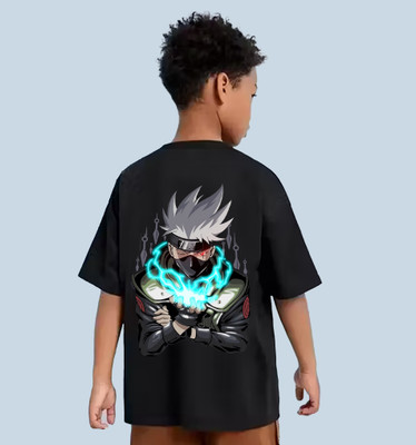 HIPHOPFASHION Boys Printed Cotton Blend Oversized T Shirt(Black, Pack of 1)