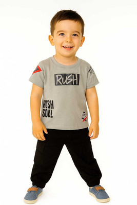 MiniMighty Baby Boys Printed Cotton Blend Regular T Shirt(Grey, Pack of 1)