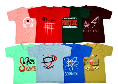 Comet Baby Boys & Baby Girls Printed Cotton Blend Regular T Shirt(Multicolor, Pack of 8)