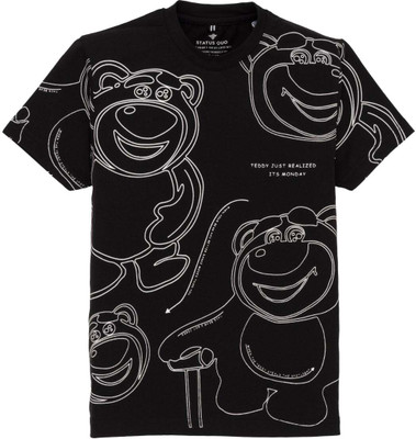 Status Quo Boys Printed Cotton Blend Regular T Shirt(Black, Pack of 1)