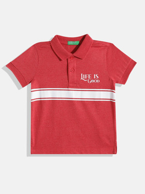 United Colors of Benetton Boys Printed Cotton Blend Regular T Shirt(Red, Pack of 1)