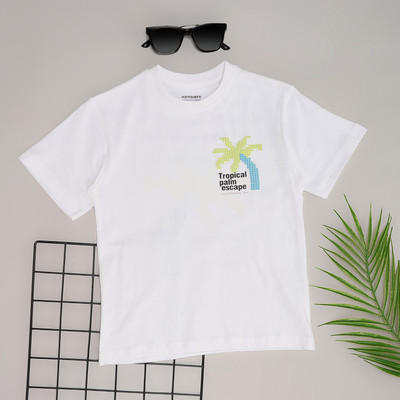 Pantaloons Junior Boys Printed Cotton Blend Regular T Shirt(White, Pack of 1)