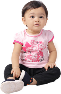 Yellowtoons Baby Girls Printed Cotton Blend Regular T Shirt(Multicolor, Pack of 1)
