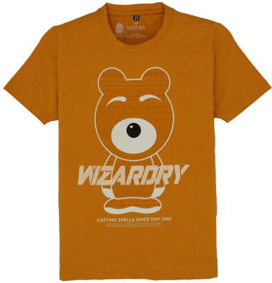 Status Quo Boys Printed Elastane, Cotton Blend Regular T Shirt(Yellow, Pack of 1)