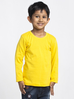FBAR Boys Solid Cotton Blend Regular T Shirt(Yellow, Pack of 1)