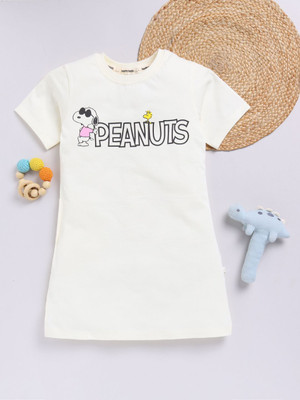 Happy Faces Baby Girls Cartoon Pure Cotton Regular T Shirt(Beige, Pack of 1)