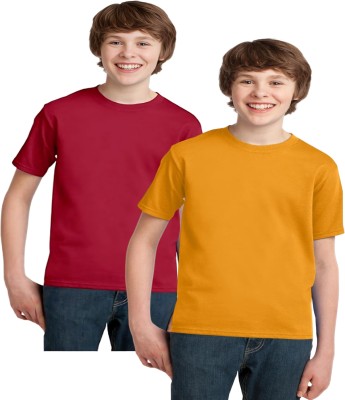 ORATEES Boys Solid Pure Cotton Regular T Shirt(Multicolor, Pack of 2)