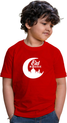 CHOMBOOKA Boys Typography, Graphic Print Pure Cotton Regular T Shirt(Red, Pack of 1)