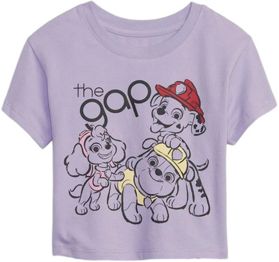 GAP Girls Graphic Print Cotton Blend Regular T Shirt(Purple, Pack of 1)