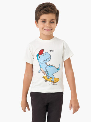 JUNIORS by Babyshop Boys Graphic Print Pure Cotton Regular T Shirt(White, Pack of 1)