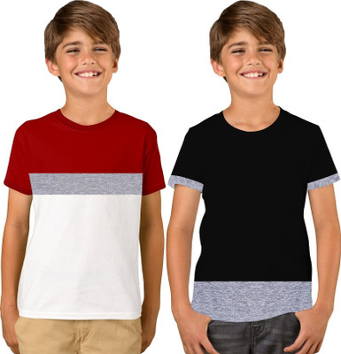 Luke and Lilly Boys Colorblock Pure Cotton Regular T Shirt(Multicolor, Pack of 2)