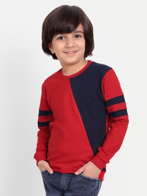 PROVOGUE Boys Colorblock Pure Cotton T Shirt(Red, Pack of 1)