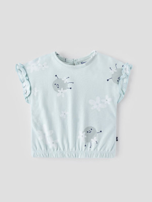 Popees Baby Girls Printed Cotton Blend Regular T Shirt(Blue, Pack of 1)