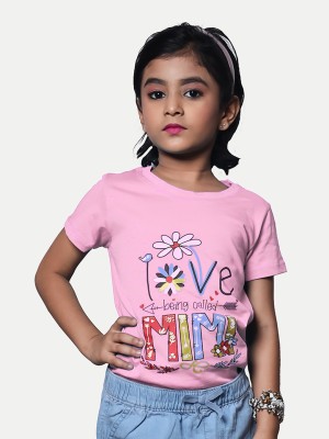 radprix Girls Printed Pure Cotton T Shirt(Pink, Pack of 1)