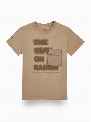 GINI & JONY Boys Typography Pure Cotton Regular T Shirt(Brown, Pack of 1)
