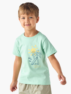 JUNIORS by Babyshop Boys Printed Pure Cotton Regular T Shirt(Green, Pack of 1)