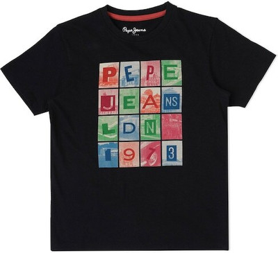 Pepe Jeans Boys Printed Pure Cotton Regular T Shirt(Black, Pack of 1)