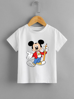Kp Printofashions Boys & Girls Printed Polyester Regular T Shirt(White, Pack of 1)