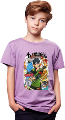 RJFASHIONS Baby Boys & Baby Girls Graphic Print Polyester Regular, Slim T Shirt(Purple, Pack of 1)