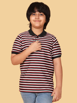 BUTRU Boys Striped Cotton Blend Regular T Shirt(Multicolor, Pack of 1)