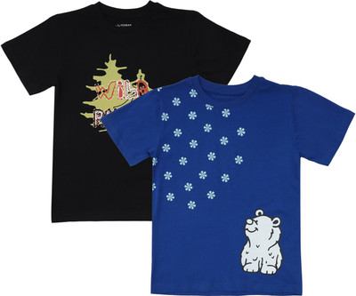 Texman Boys Printed Pure Cotton Regular T Shirt(Black, Pack of 2)