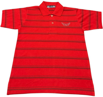 Carlos Boys Striped Cotton Blend Regular T Shirt(Red, Pack of 1)
