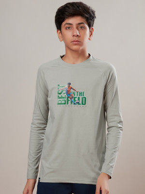 TECHNOSPORT Boys Printed Polyester Slim T Shirt(Light Green, Pack of 1)