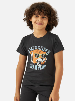 JUNIORS Boys Graphic Print Cotton Blend Regular T Shirt(Grey, Pack of 1)