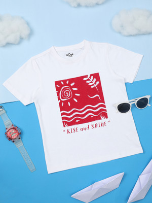 Hoop Boys Printed Pure Cotton Regular T Shirt(White, Pack of 1)